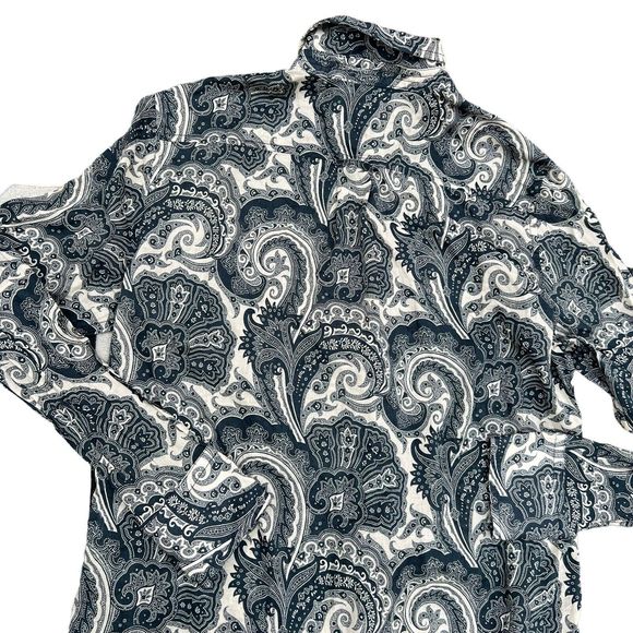 J Crew Collection Shirt Womens Size 2 Button Up Blouse Blue Paisley Long Sleeve - Picture 9 of 14